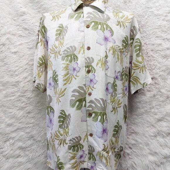 island shores Other - Island Shore Hawaiian Shirt Mens 100% Washable Silk Green Purple Tropical XL